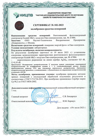 Сертификат калибровки Escalab Mk2